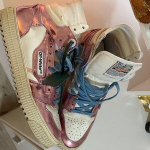 Off-White Metallic Pink and White High-Tops